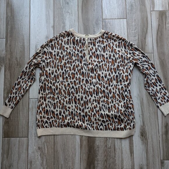H&M Women’s Leopard Print Sweater Medium 100% Cotton Long Sleeve Knit Top - Picture 1 of 7